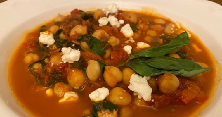 Chickpeas with Tomatoes, Spinach and Feta