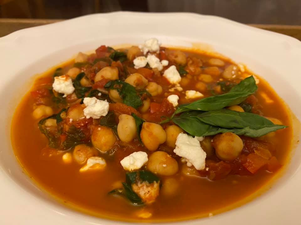 Chickpeas with Tomatoes, Spinach and Feta