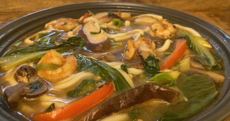 Shrimp Veggie Udon Soup (Thai inspired)