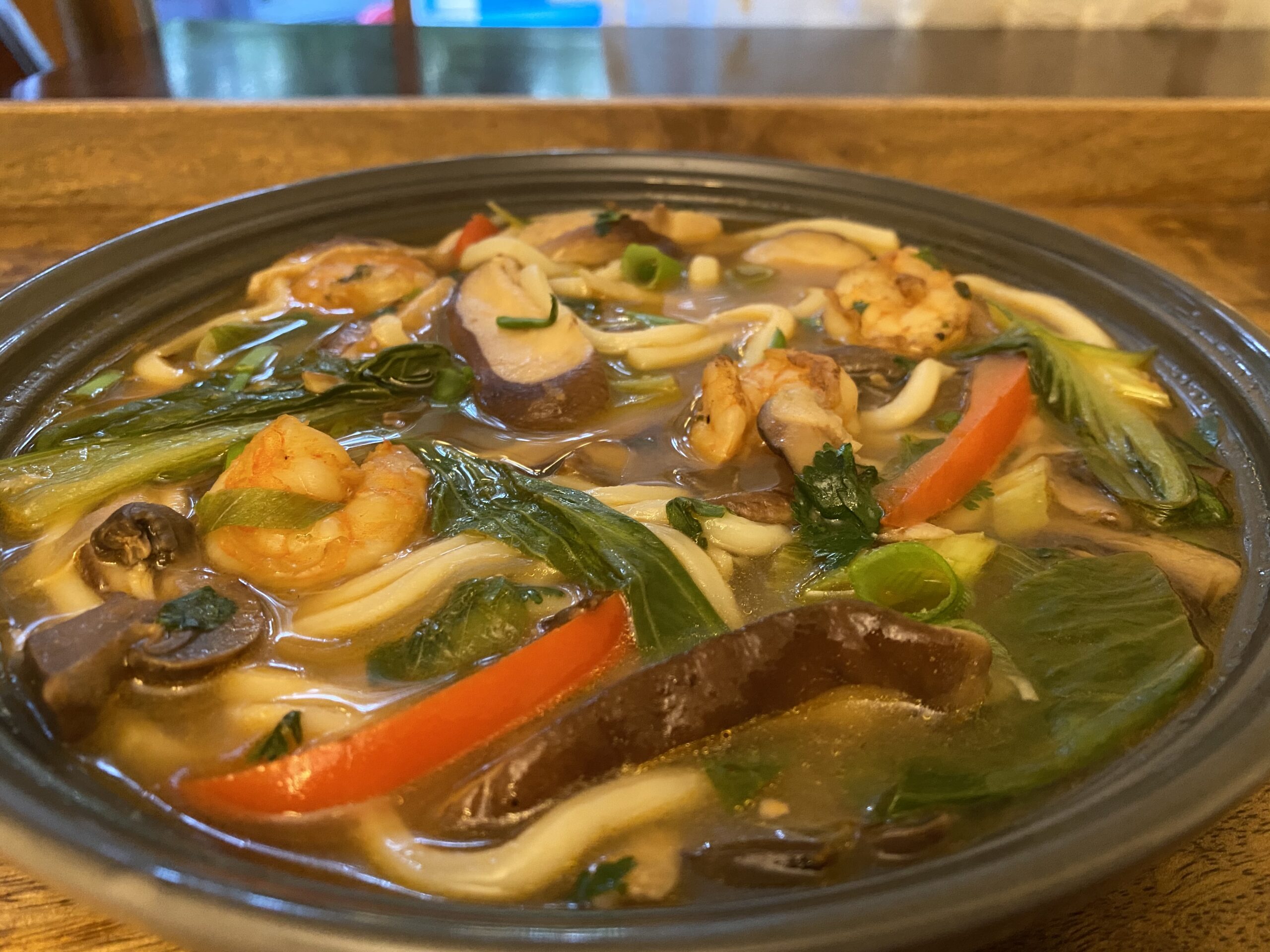 Shrimp Veggie Udon Soup (Thai inspired)