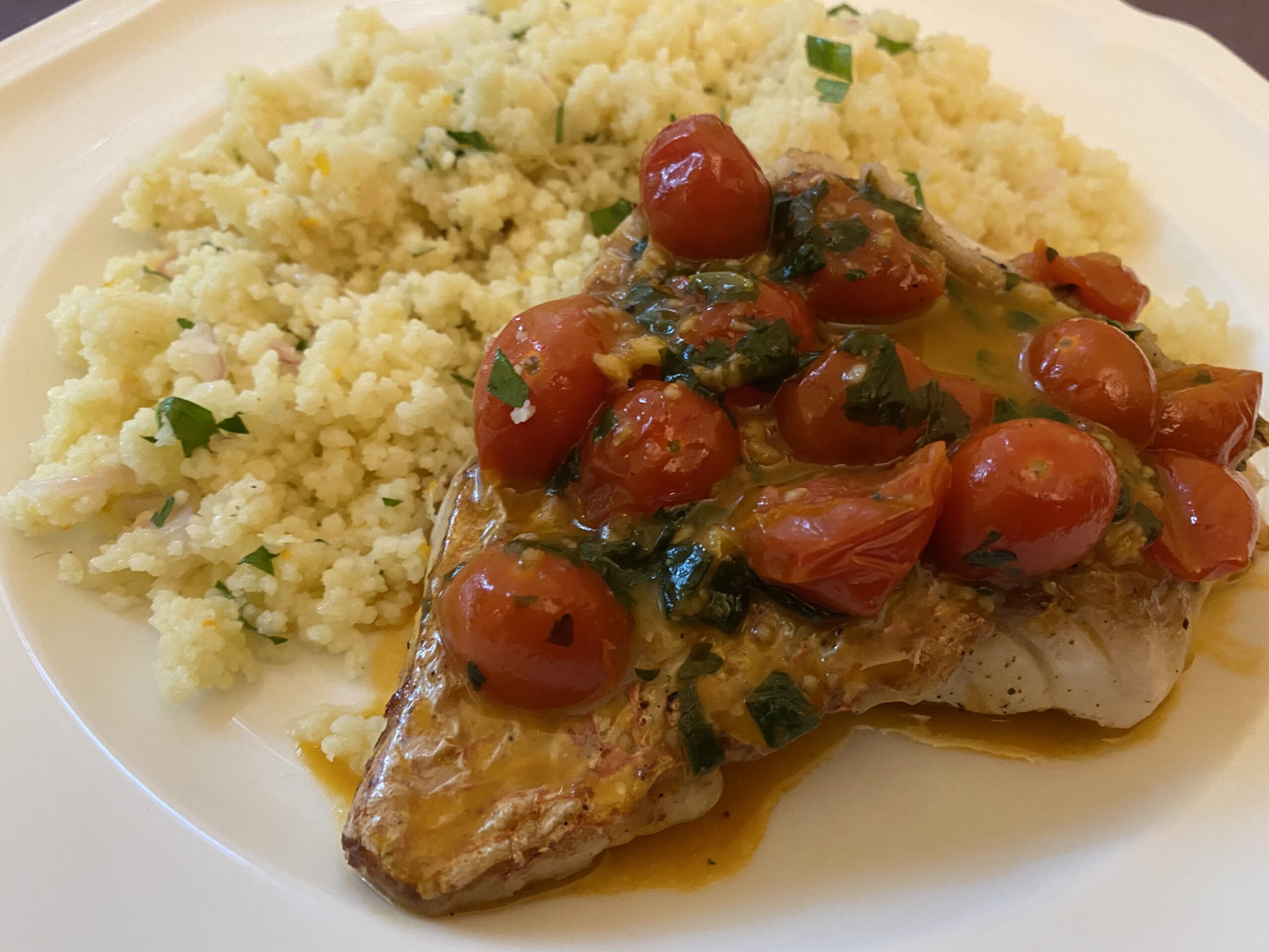 Pan Seared Red Snapper with Cherry Tomatoes